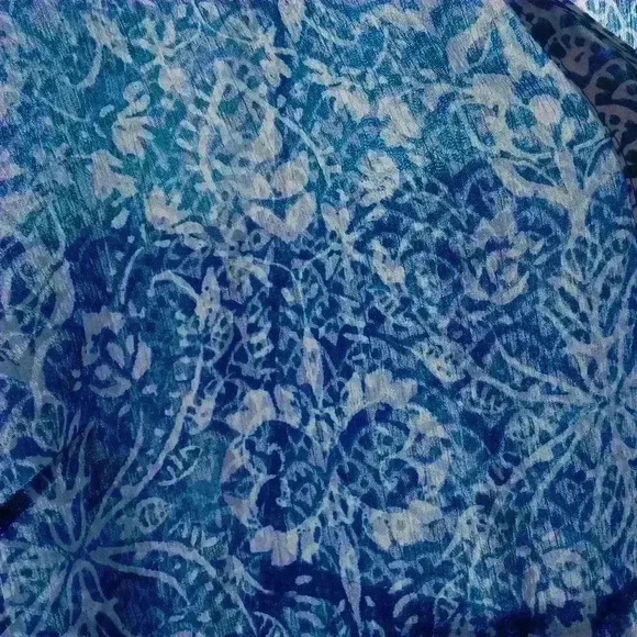 Womens L tunic boho cottage core hippie sheer blue white geo print blouse - Picture 6 of 7